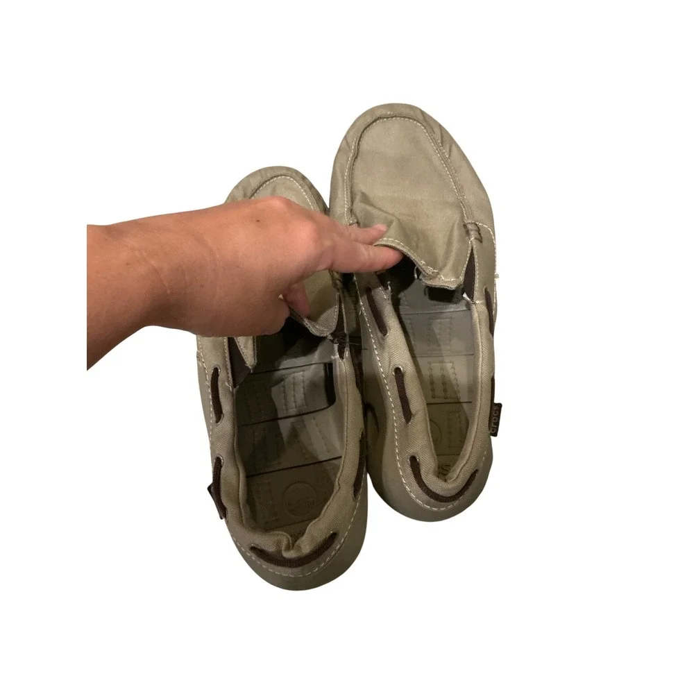 Crocs‎ Beach Line Boat Shoes Mens 13 Khaki Tan Canvas Slip On Loafers 15386